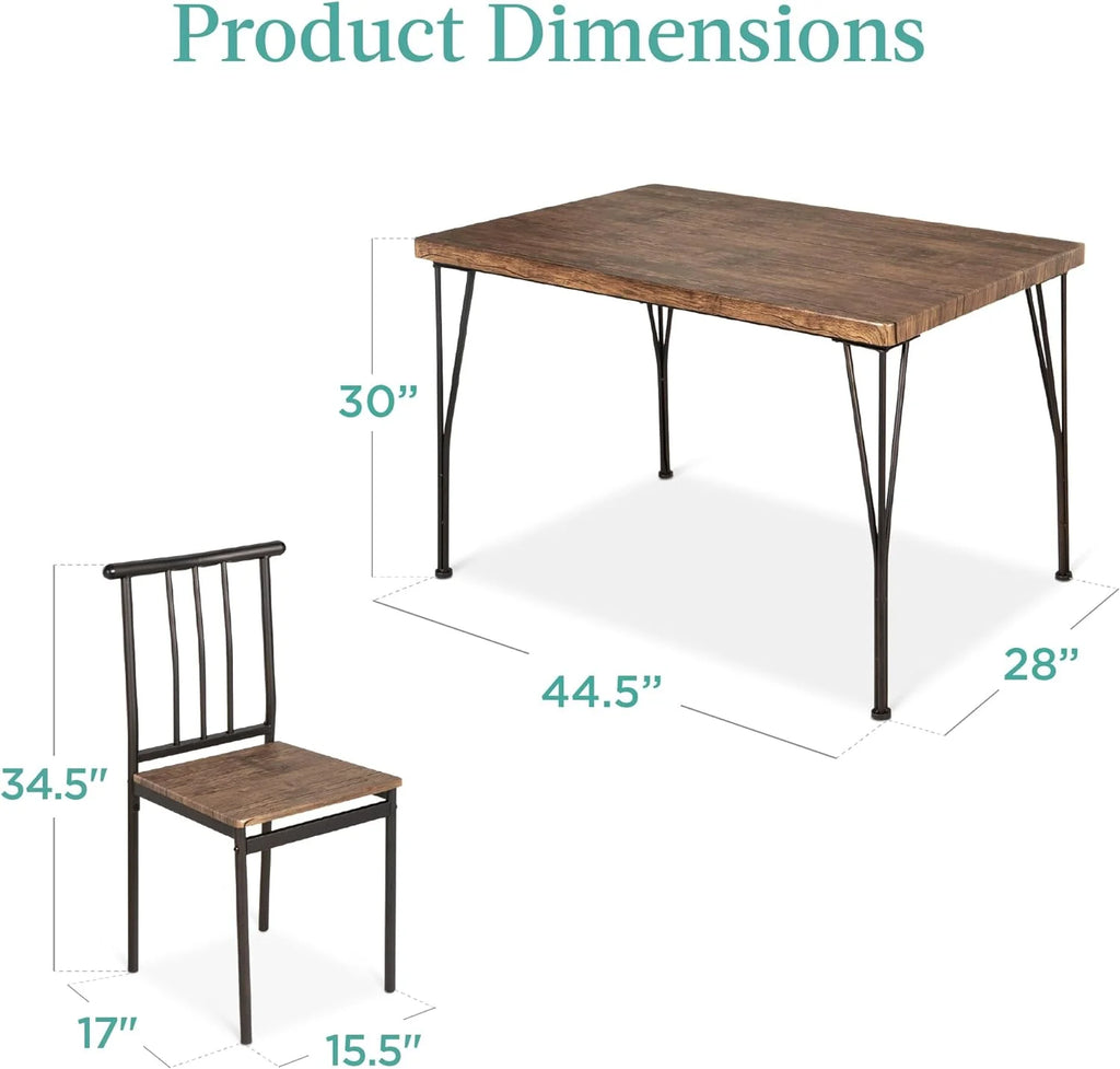 5-Piece Metal and Wood Rectangular Dining Table Set with 4 Chairs I941