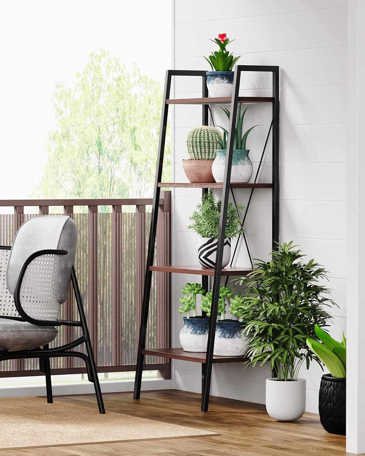 4-Tier Industrial Ladder Bookcase O641556