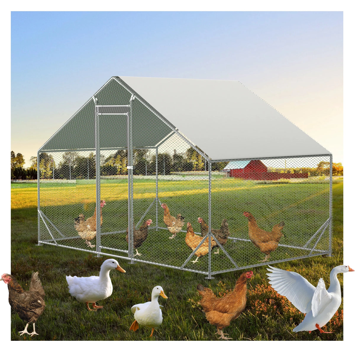 Large Metal Chicken Coop with Waterproof Cover G66215