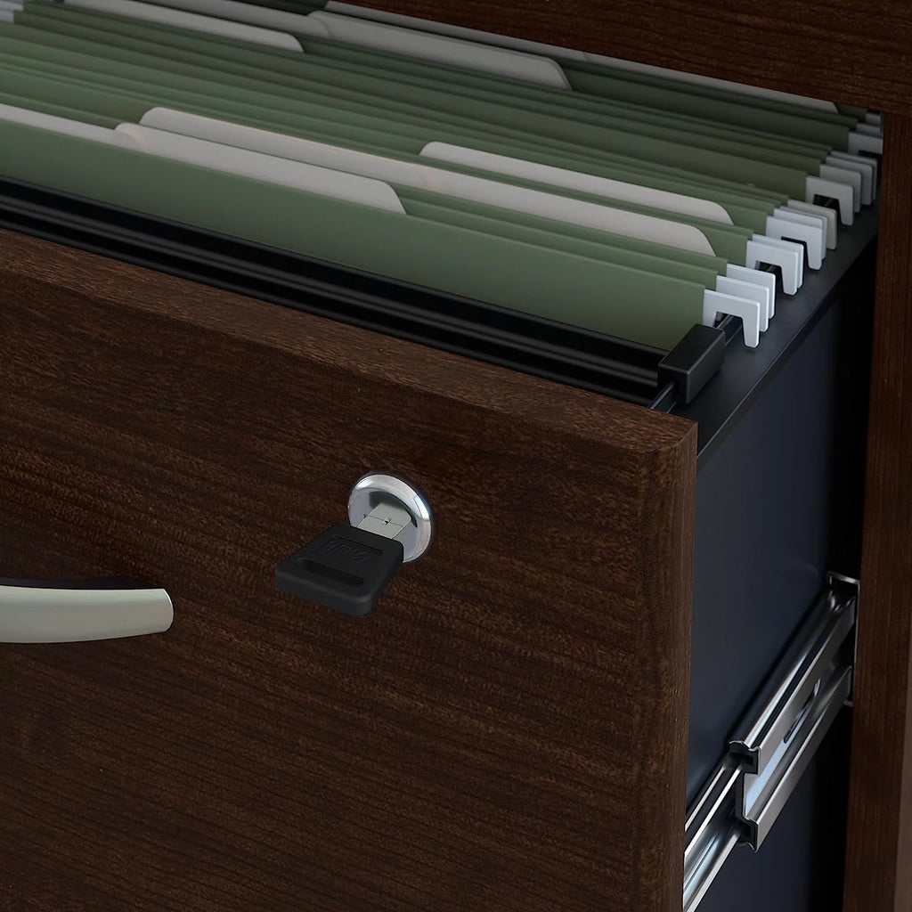 72W Corner Desk with 48W Return and Mobile File Cabinet in Mocha Cherry J84001