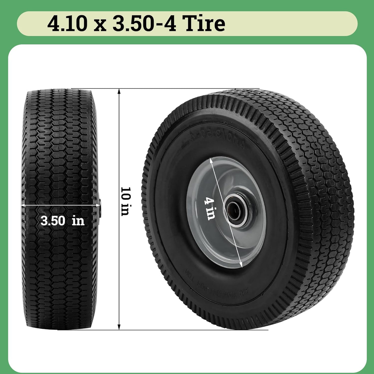 10x3.50-4" Solid Heavy Duty PU Tire and Wheel with 5/8" Axle Bore Hole, 2.2" Offset Hub H566