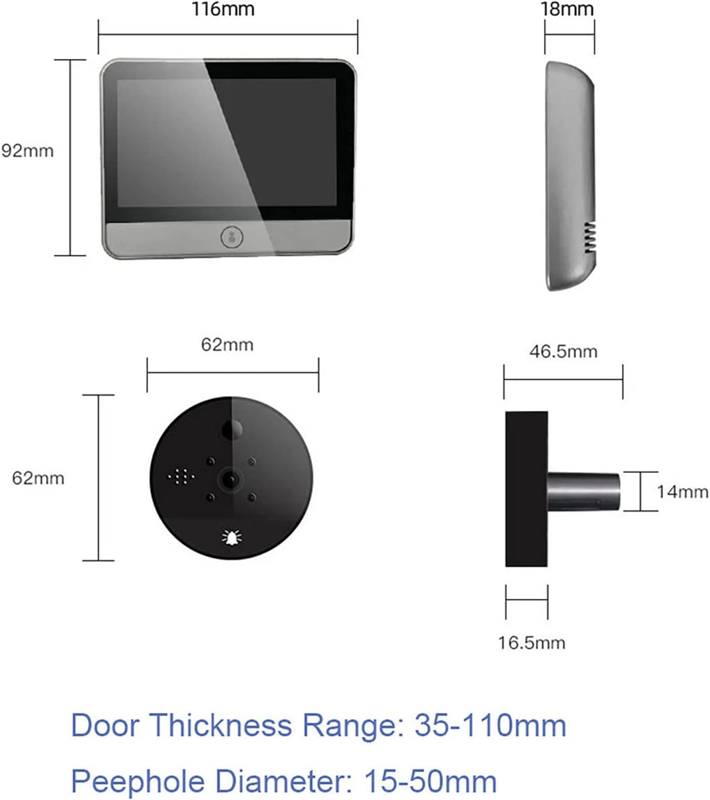 Digital Peephole Door Viewer WiFi Doorbell Camera 1080P Video Intercom 4.3 inch Monitor M384