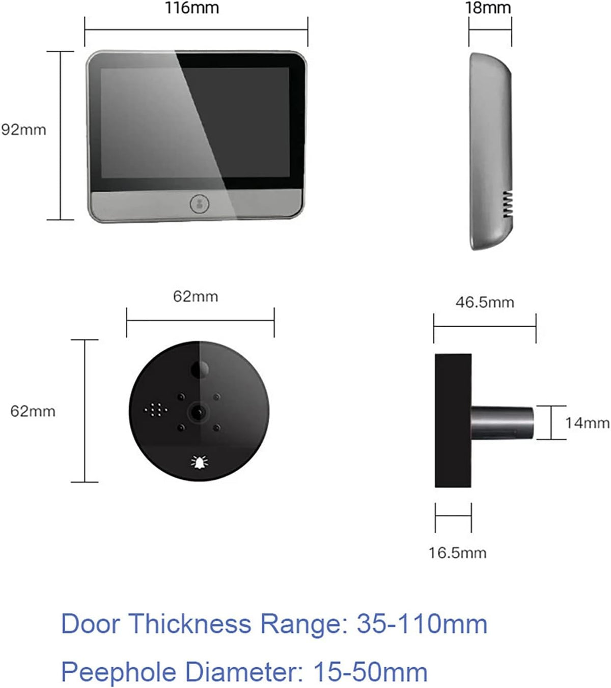 Digital Peephole Door Viewer WiFi Doorbell Camera 1080P Video Intercom 4.3 inch Monitor M384