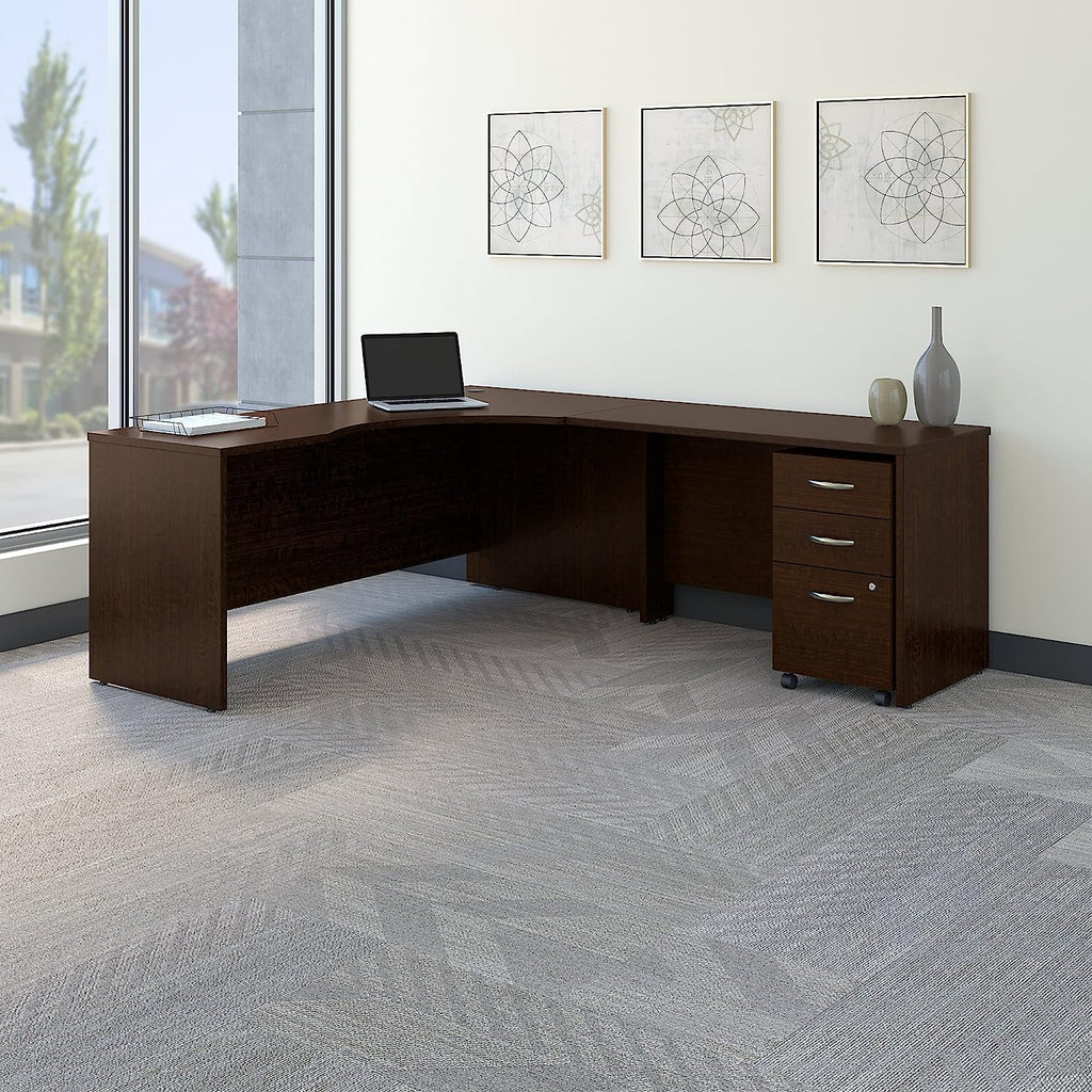 72W Corner Desk with 48W Return and Mobile File Cabinet in Mocha Cherry J84001