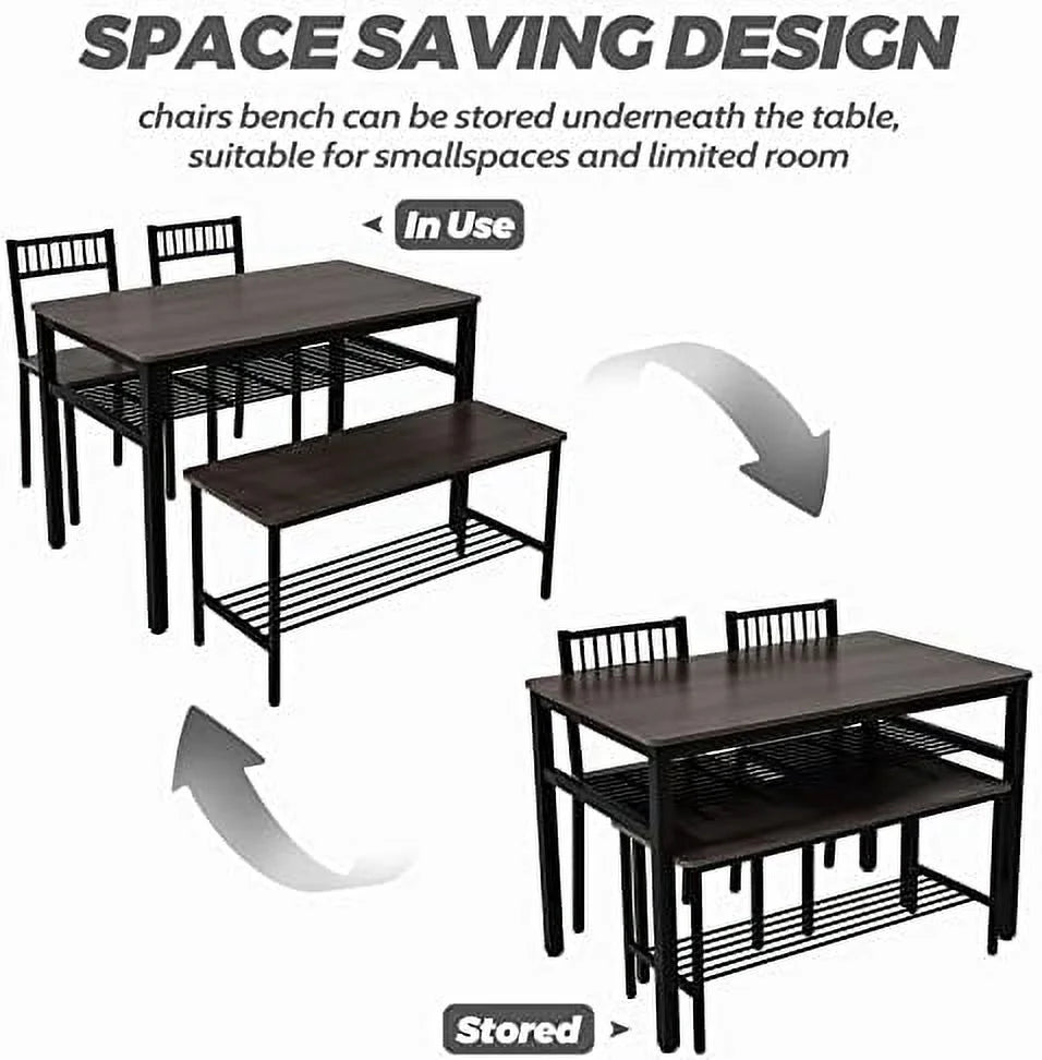 Dining Table Set for 4 with 2 Chairs 1 Bench Rustic Brown A96668
