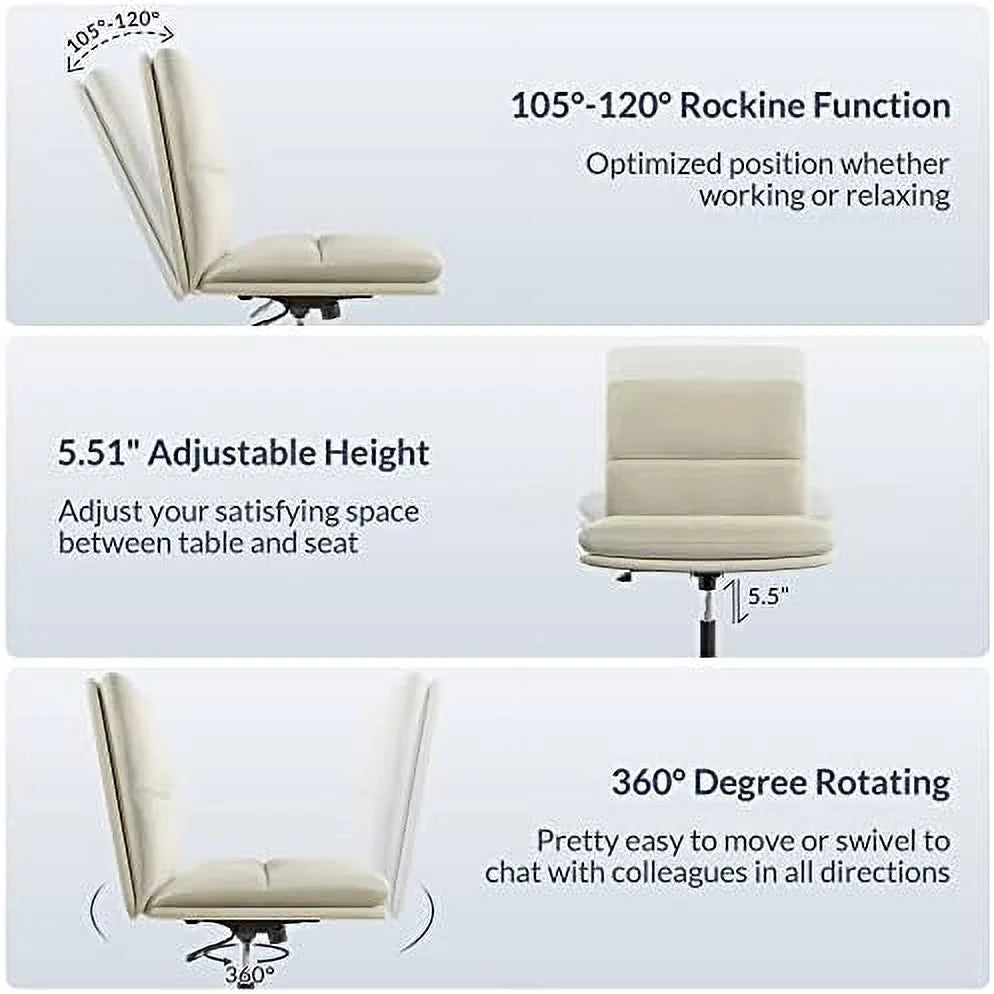 Ivory PU Leather Armless Office Chair with Height Adjustment A984