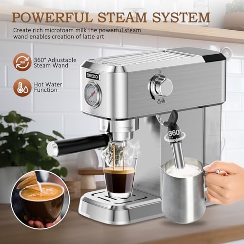 Compact Stainless Steel Espresso Machine with 50oz Water Tank C863