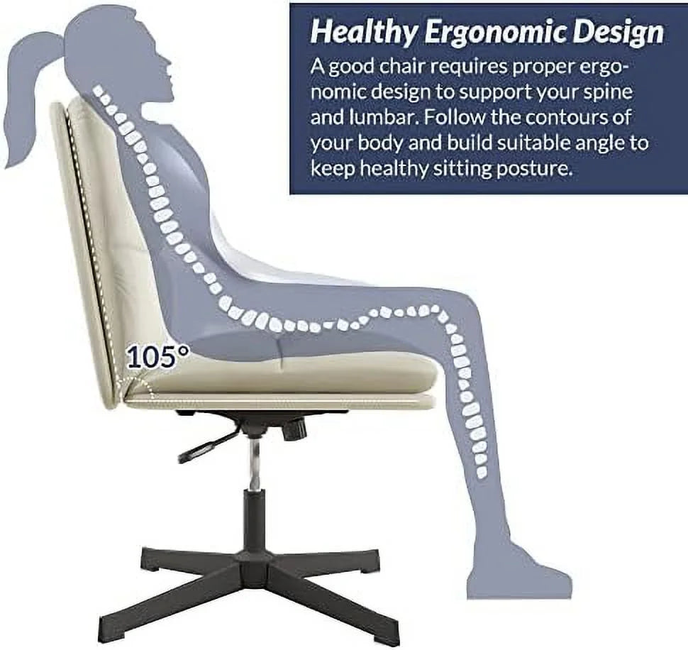 Ivory PU Leather Armless Office Chair with Height Adjustment A984