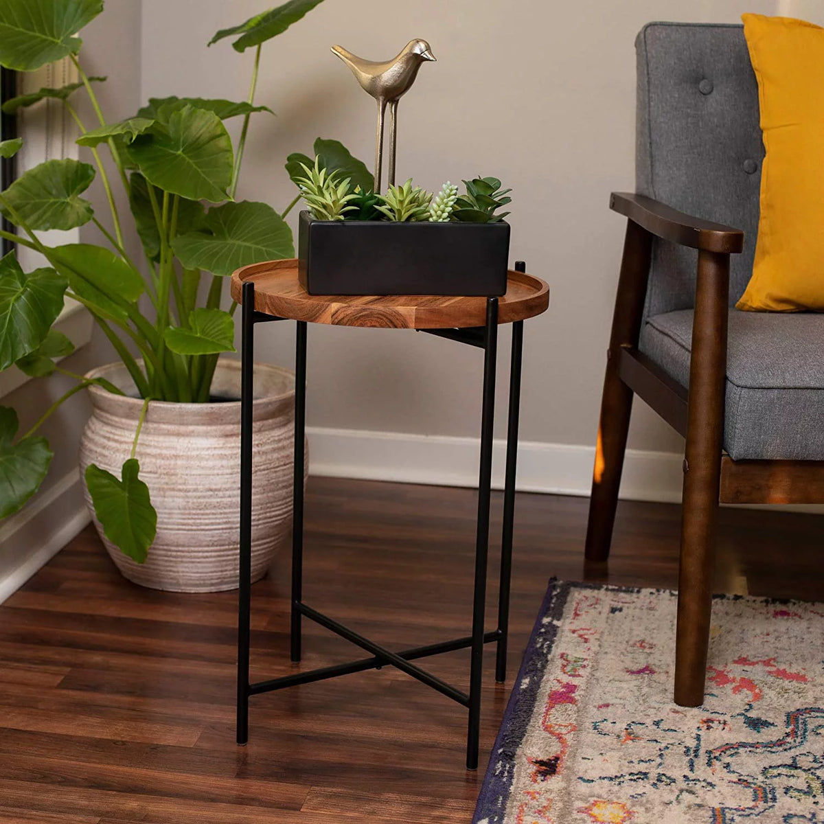 Folding Side Table with Removable Wood Tray P6123