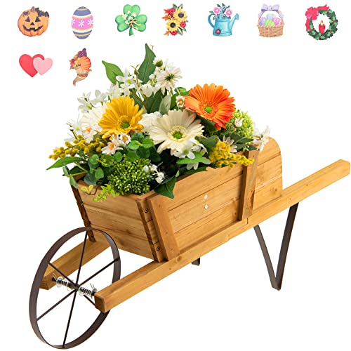 Red Wood Wagon Planter with 9 Magnetic Accessories K10386