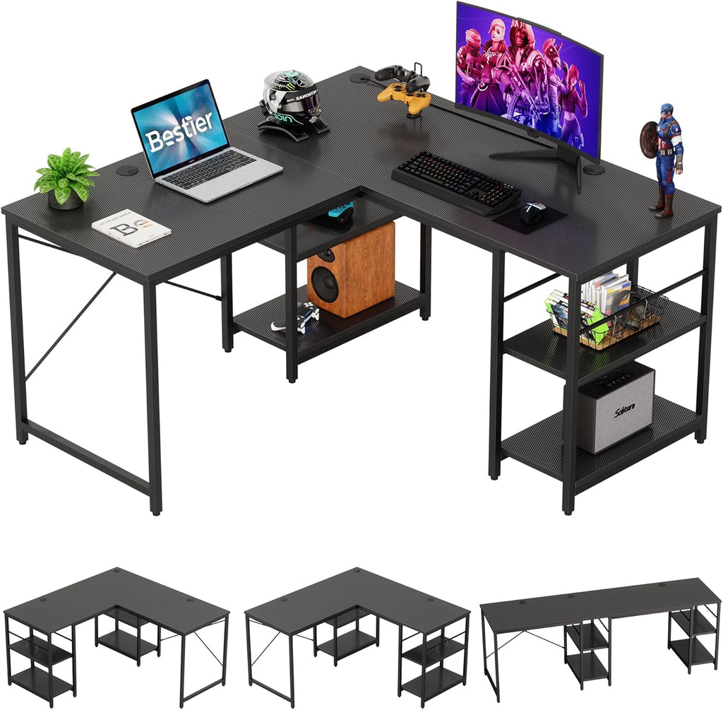 95.2 Inch Reversible L Shaped Desk with Shelves Grey Oak N61178