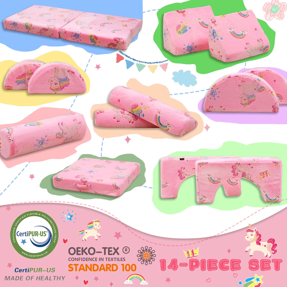 11 Pc Pink Modular Kids Play Couch G77319