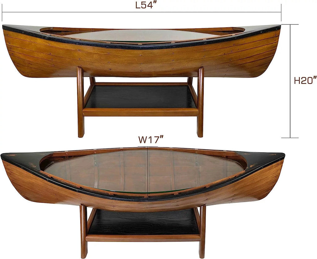 Wooden Boat Canoe Coffee Table Antique Honey Finish Q765