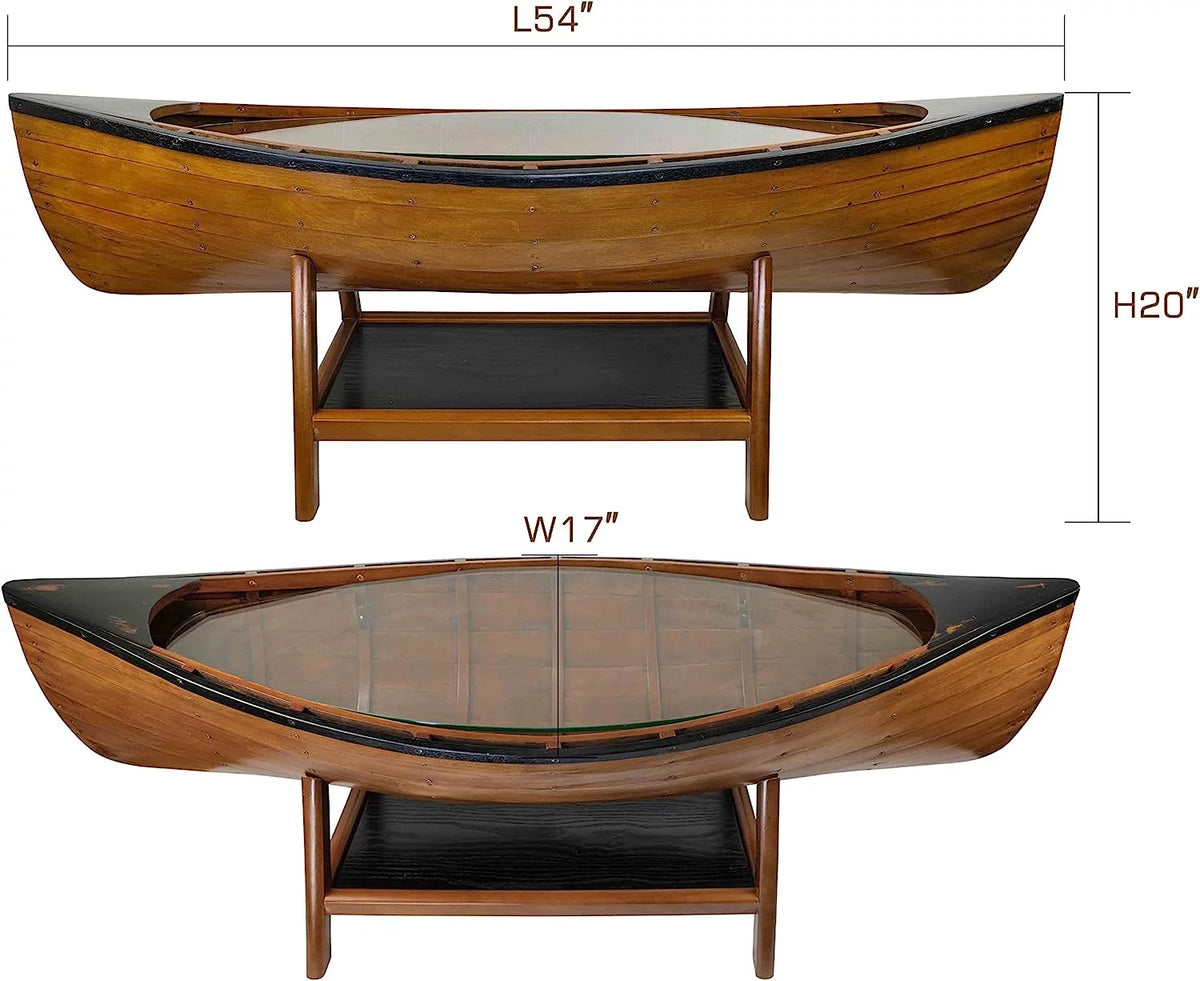 Wooden Boat Canoe Coffee Table Antique Honey Finish Q765