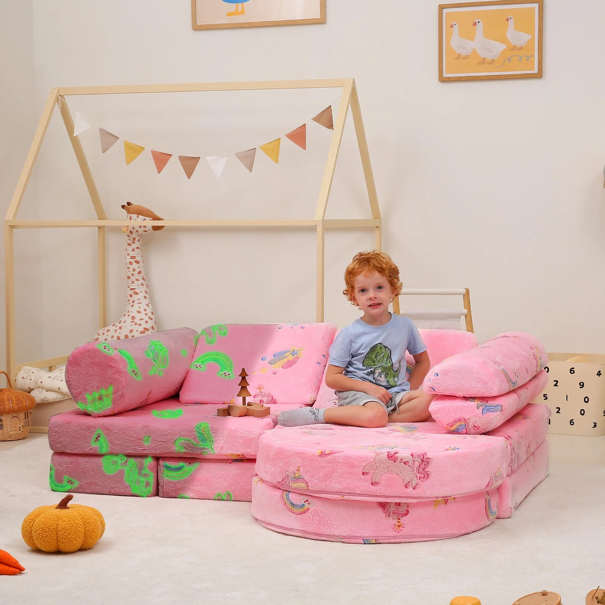 11 Pc Pink Modular Kids Play Couch G77319