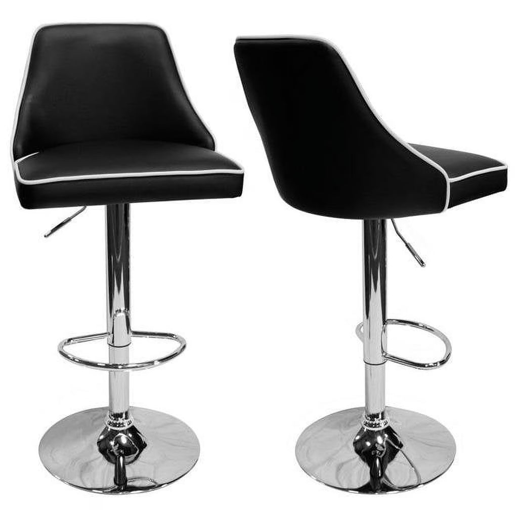 Faux Leather Adjustable Swivel Bar Stool in Black (Set of 2) T948411