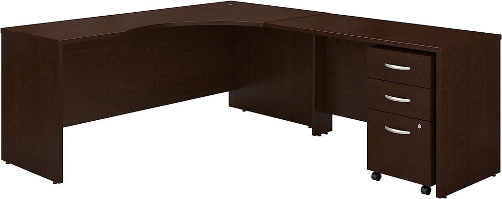72W Corner Desk with 48W Return and Mobile File Cabinet in Mocha Cherry J84001