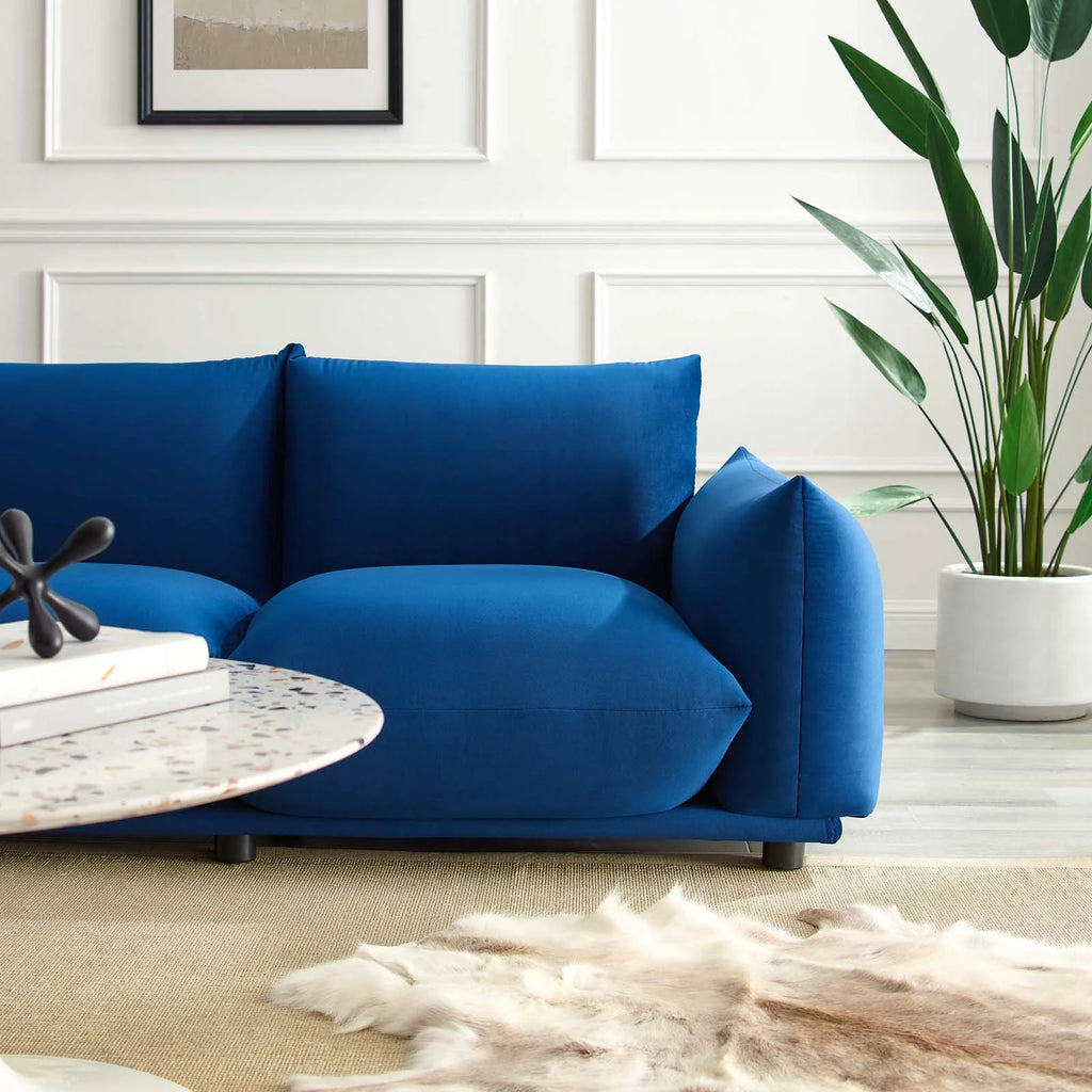 Blue Navy Velvet Loveseat Sofa F251
