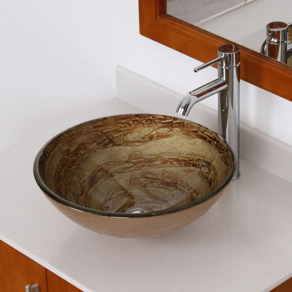 Tempered Glass Bathroom Vessel Sink with Chrome Faucet J170