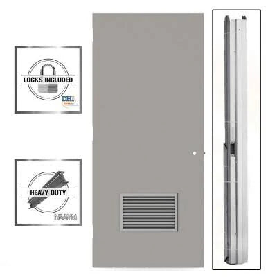 Gray Flush Steel Louvered Commercial Door with Hardware A61437