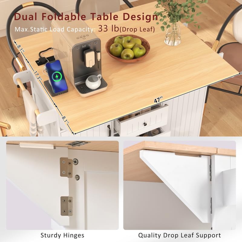 55.7'' Black Kitchen Island with Drop Leaf and 3 Drawers X970580