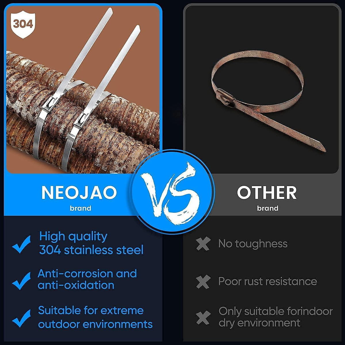 Metal Zip Ties, 100 Pcs 11.8 Inch, 304 Stainless Steel Cable Ties T66191