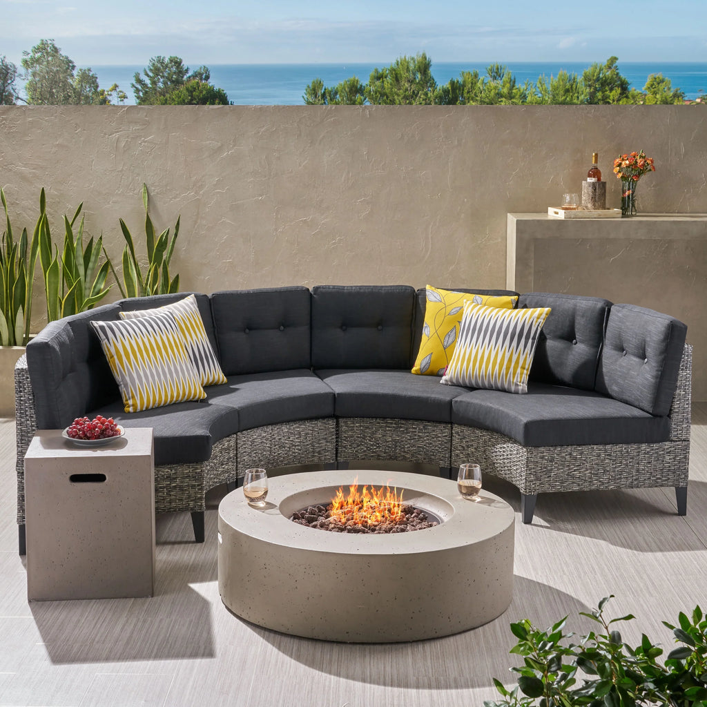 Outdoor Wicker 4 Seater Half Round Sofa Set with Fire Pit T69195