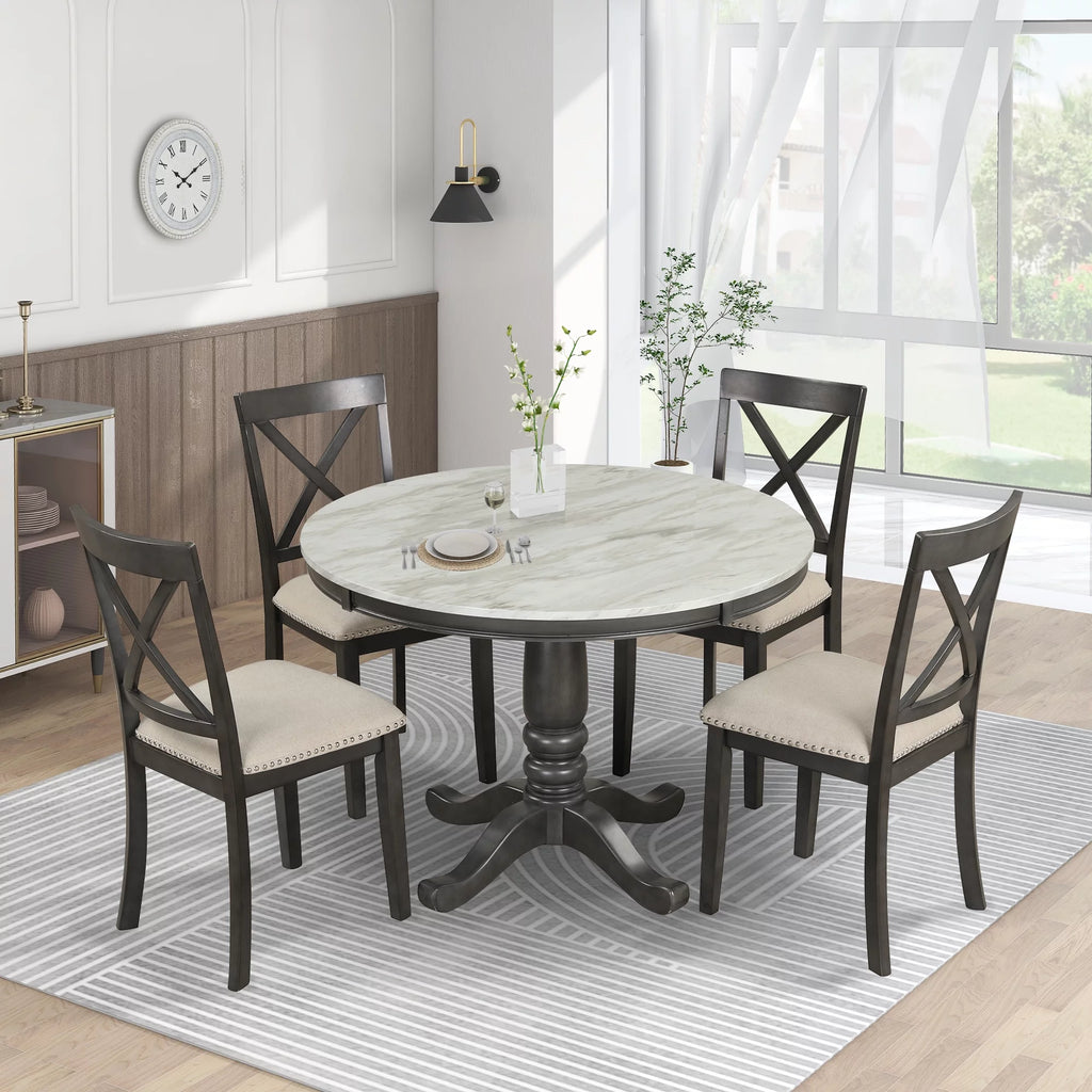 5 Piece Solid Wood Dining Room Set with 4 Chairs E3423