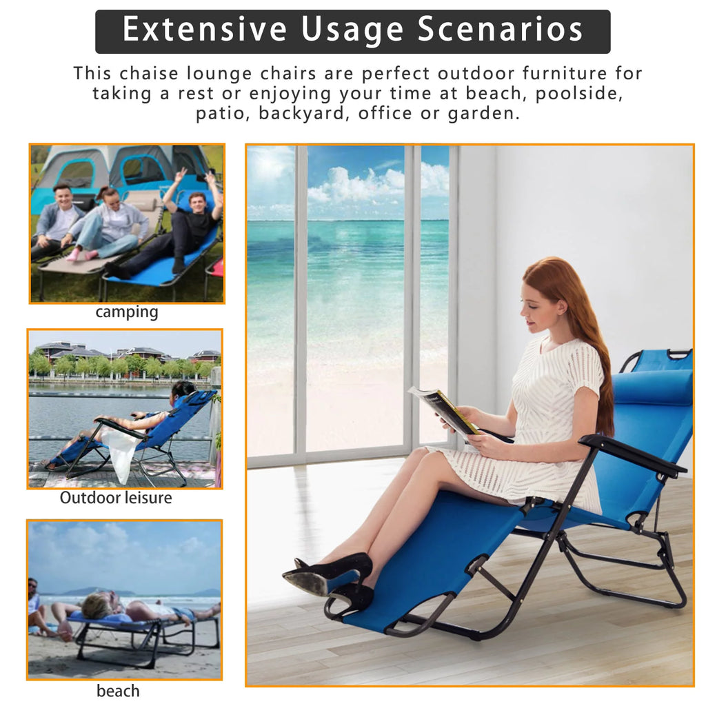Blue Folding Beach Chair with Pillow F413