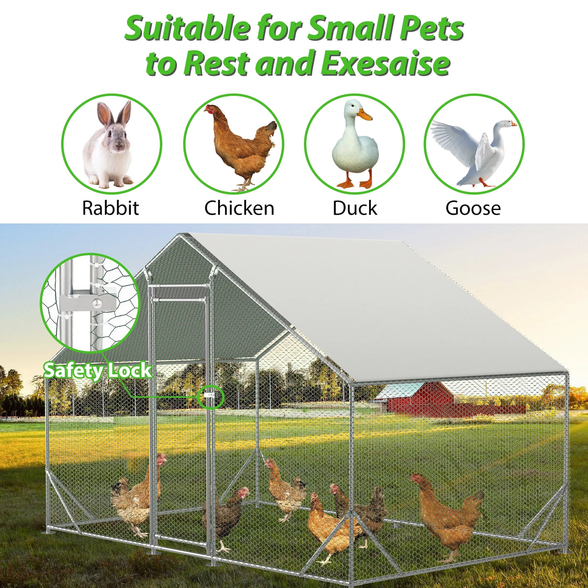 Large Metal Chicken Coop with Waterproof Cover G66215