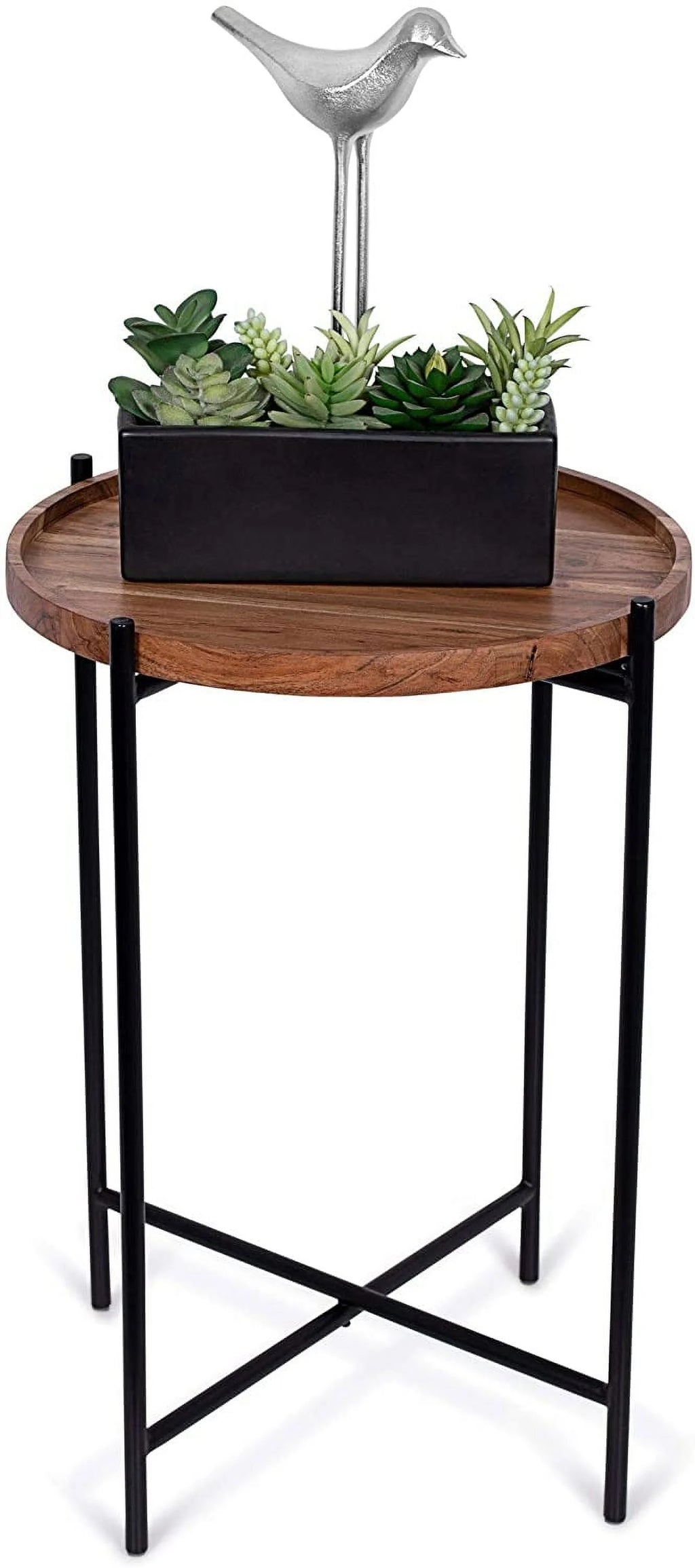 Folding Side Table with Removable Wood Tray P6123