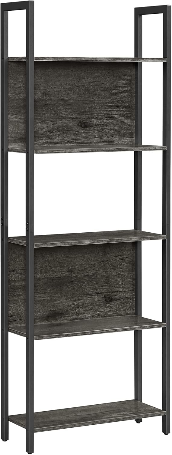 Rustic Brown 5-Tier Steel Frame Bookcase Q609