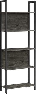 Rustic Brown 5-Tier Steel Frame Bookcase Q609