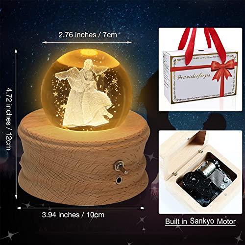 3D Crystal Ball Music Box with LED Light and Rotating Wooden Base X2745