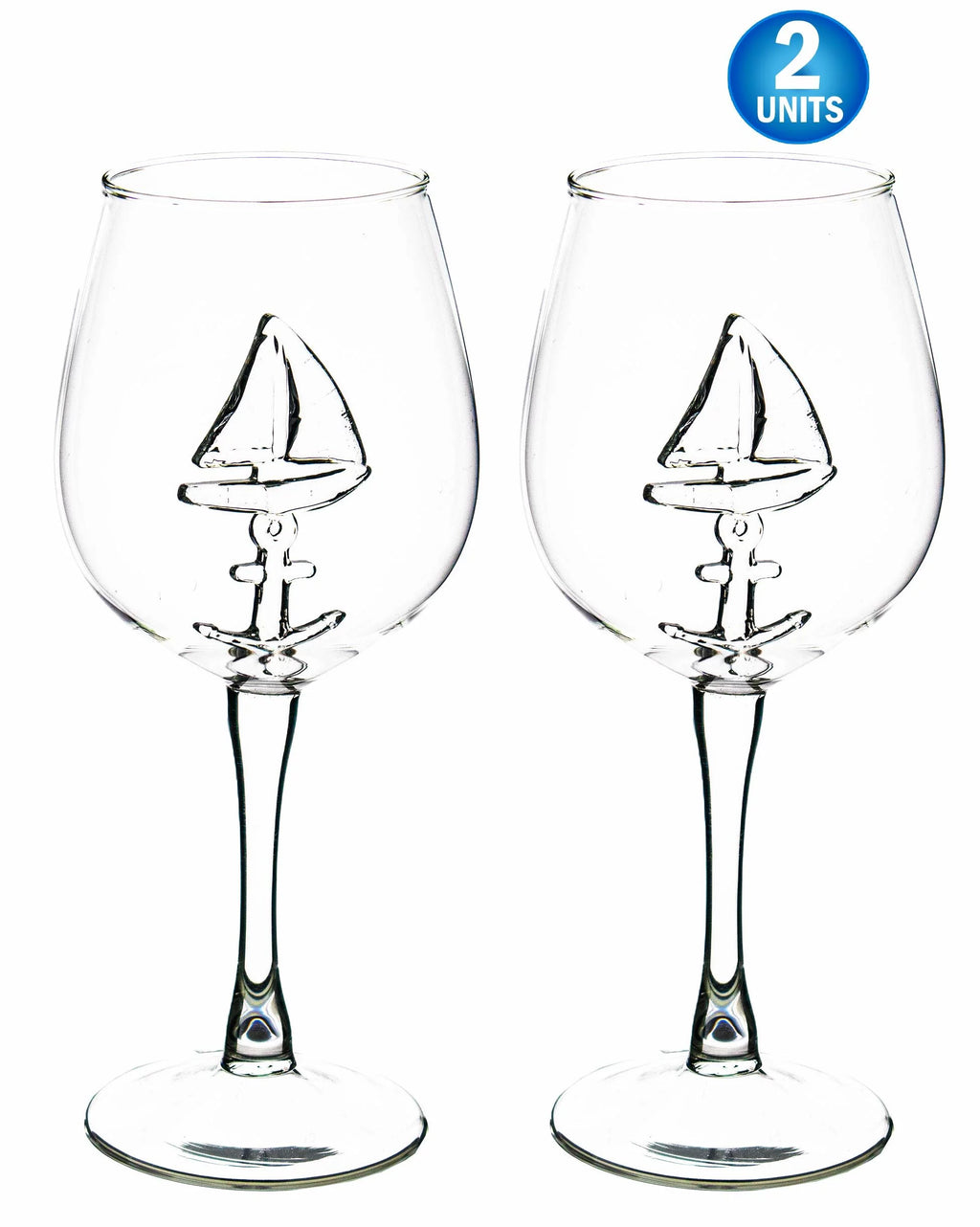 3D Sailboat Anchor Stemmed Wine Glass Set of 2 G62918