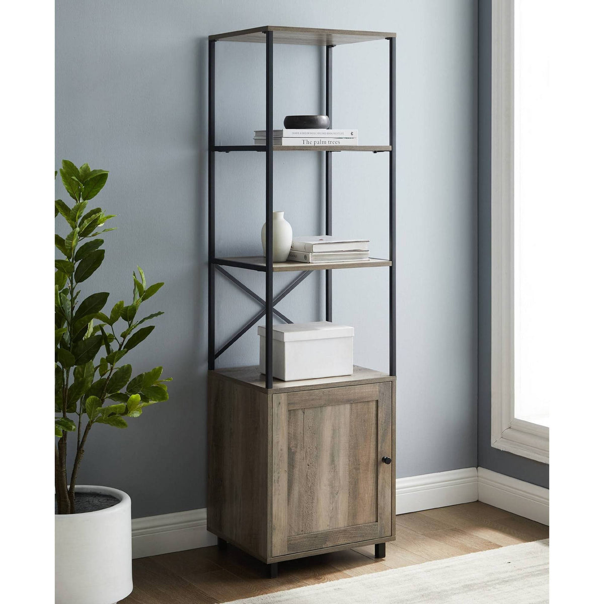 64x22 Storage Shelf with Cabinet Gray Wash B836379
