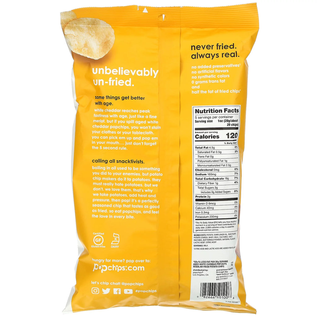 Potato Chips, Aged White Cheddar, 5 oz Pack Of 12 S8970