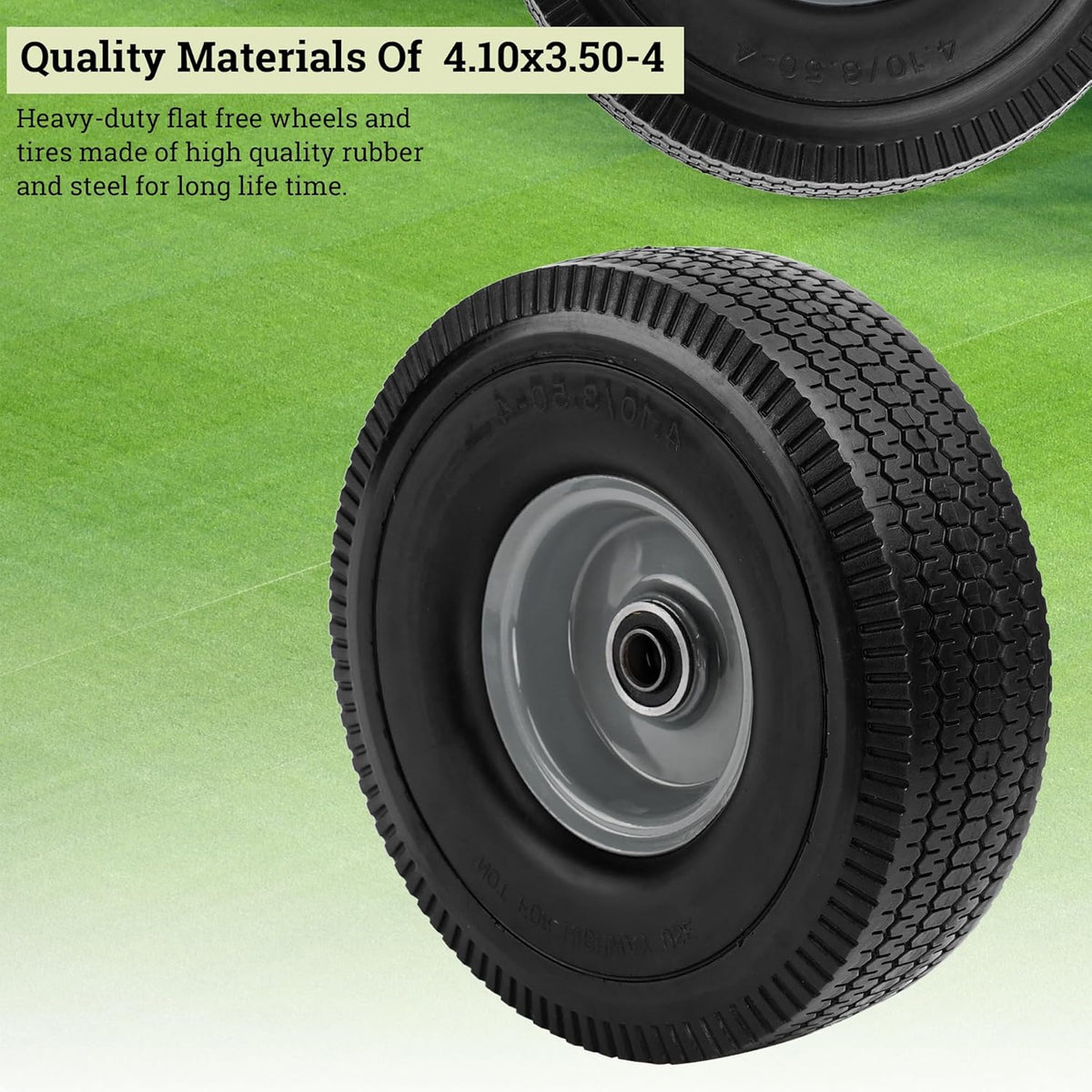 10x3.50-4" Solid Heavy Duty PU Tire and Wheel with 5/8" Axle Bore Hole, 2.2" Offset Hub H566