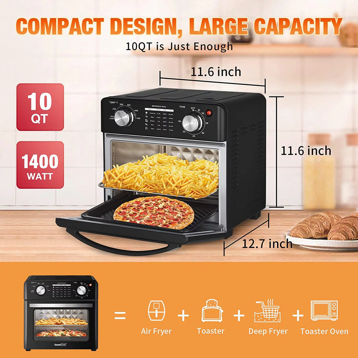 10 Quart Black Air Fryer Toaster Oven C92892