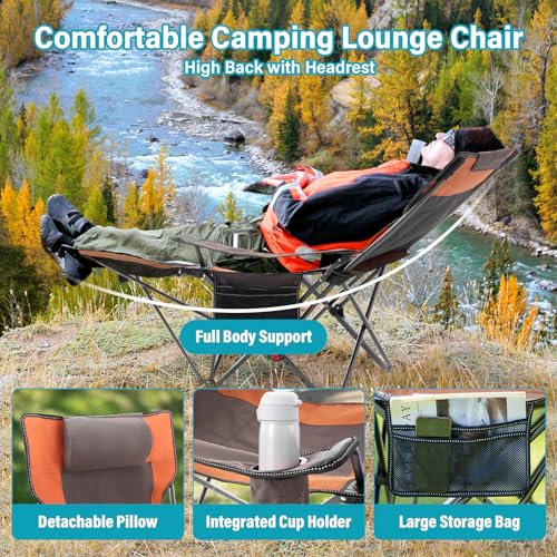 Reclining Camping Chair with Foot Rest, Folding Lounge Chairs, Gray E224