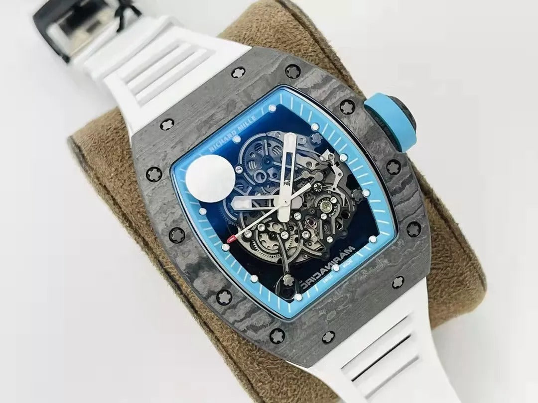 Skeleton Blue Dial Black Bezel White Rubber Strap C24145