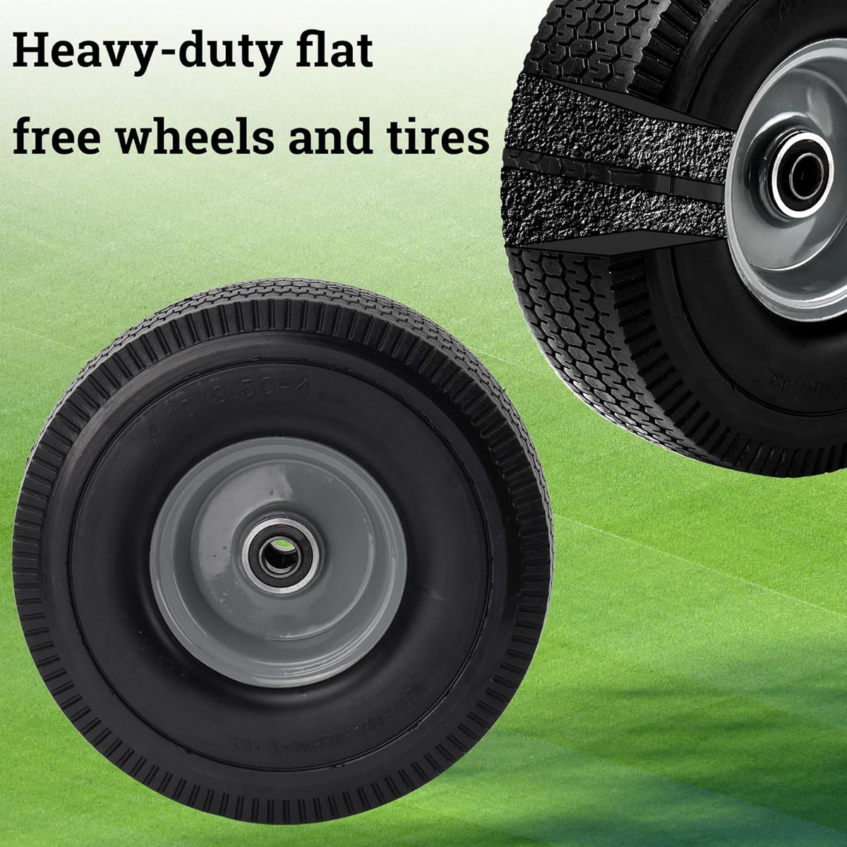 10x3.50-4" Solid Heavy Duty PU Tire and Wheel with 5/8" Axle Bore Hole, 2.2" Offset Hub H566