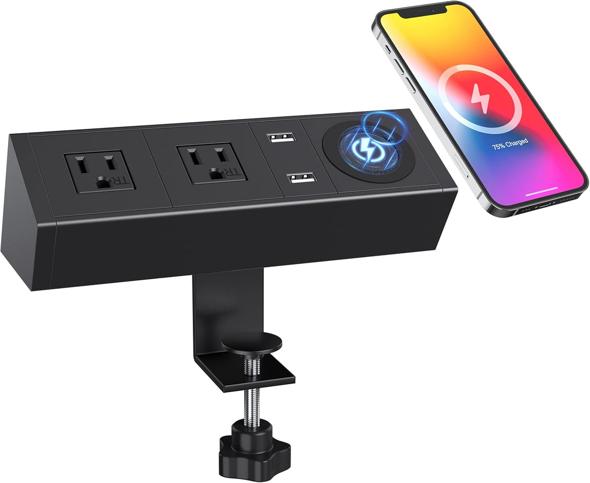 Desk Clamp Power Strip with Wireless Charger, 6ft Cable H519