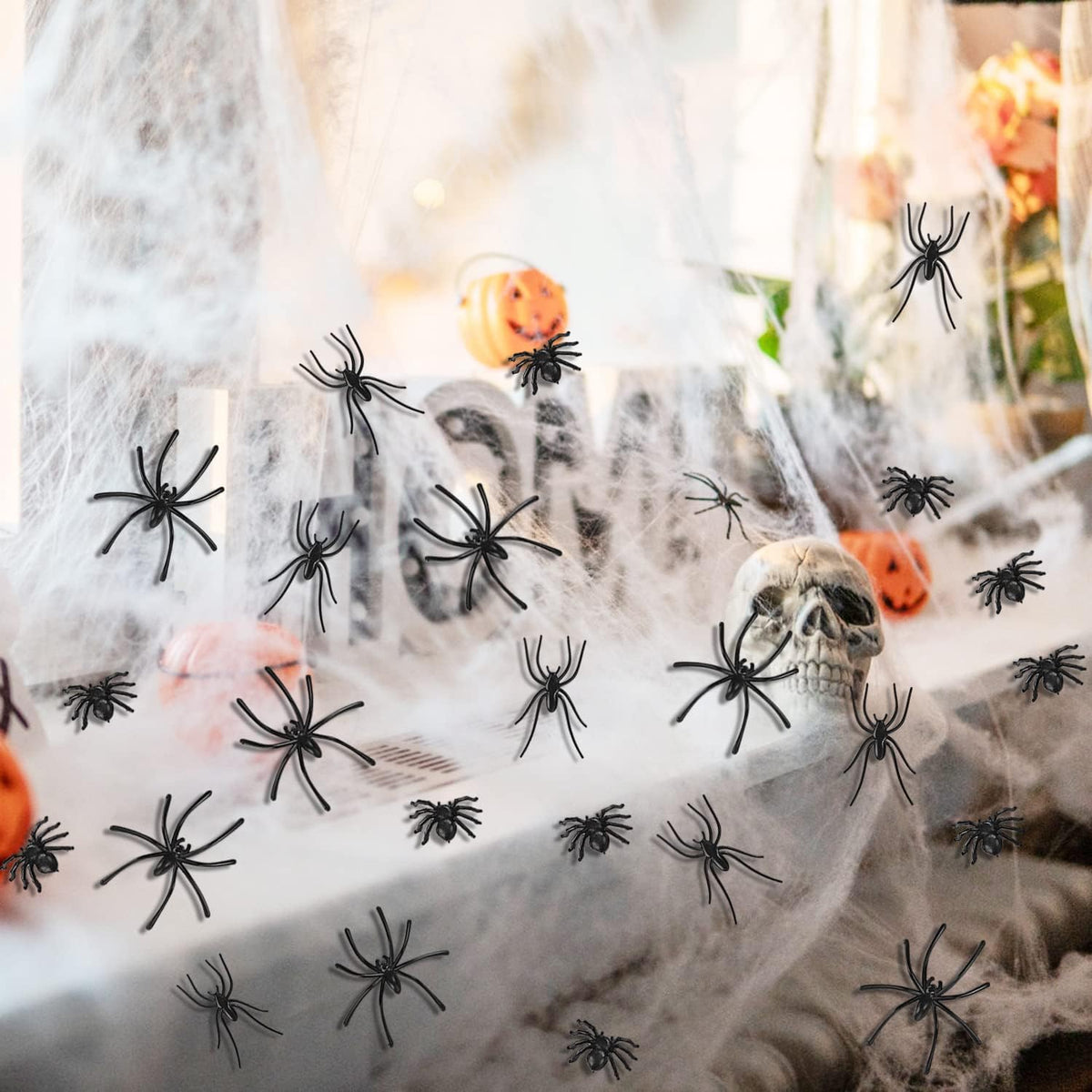 120 Pieces Black Plastic Spiders 3 Sizes P405