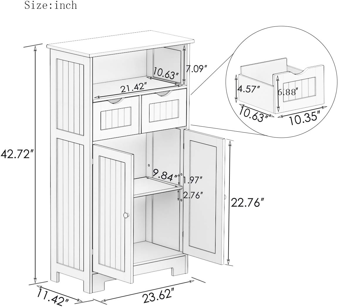 White Freestanding 2 Doors 2 Drawers Wood Bathroom Floor Cabinet E217406