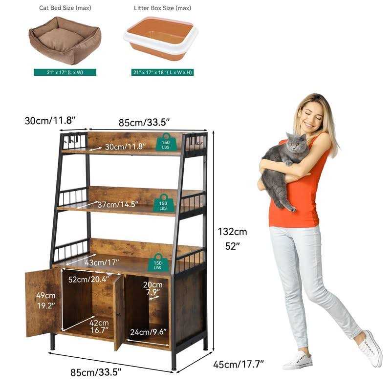Cat Litter Box Enclosure with Storage Shelves Wooden Large Litter Box Furniture Q428