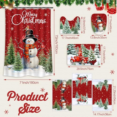 7 Pcs Christmas Shower Curtain Set Non Slip Waterproof Bathroom Accessories L6600