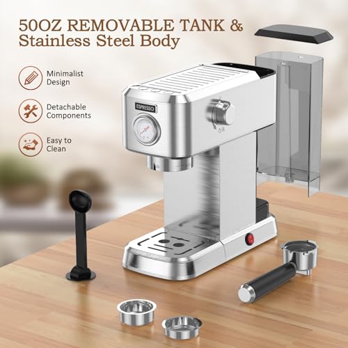 Compact Stainless Steel Espresso Machine with 50oz Water Tank C863