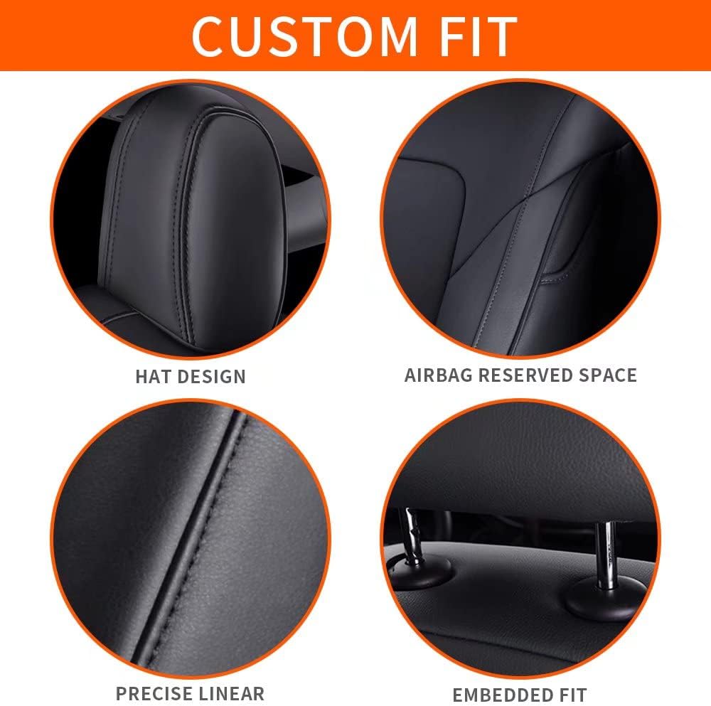 Faux Leather Car Seat Cover Full Set Front Rear Seat Black 5 Seats G5906