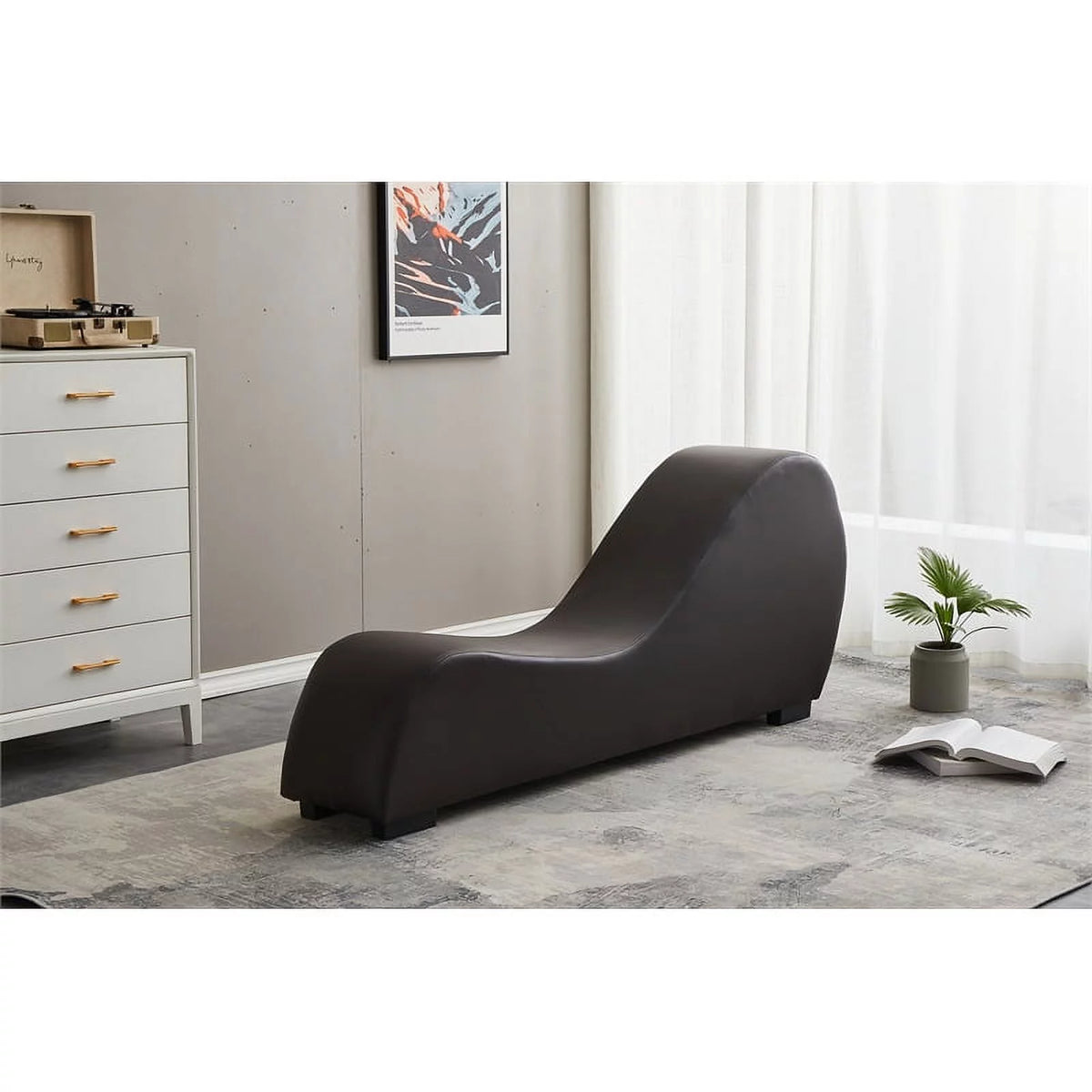 Brown Faux Leather Chaise U802